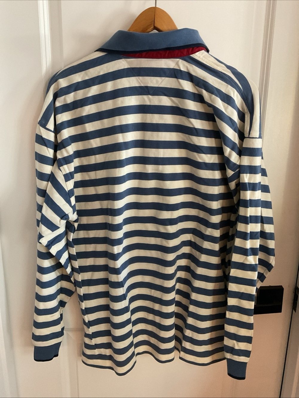 Tommy Hilfiger - Blue and White Striped Long-Sleeve Polo with Red Placket - XL - Picture 5 of 13
